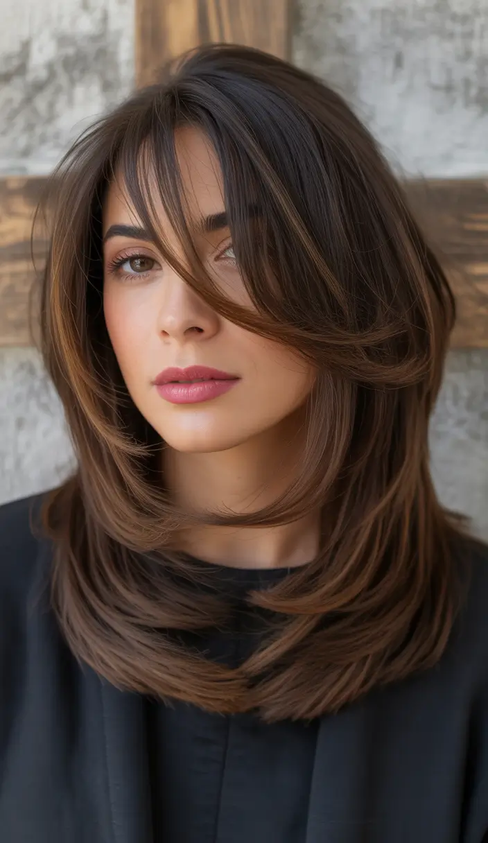 Trending Medium Haircuts Winter 2025–2026 Classic Layers with Curtain Bangs