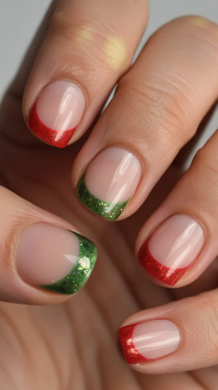 Trendy French Nail Ideas Christmas 2025 Holiday Duo-Tone French