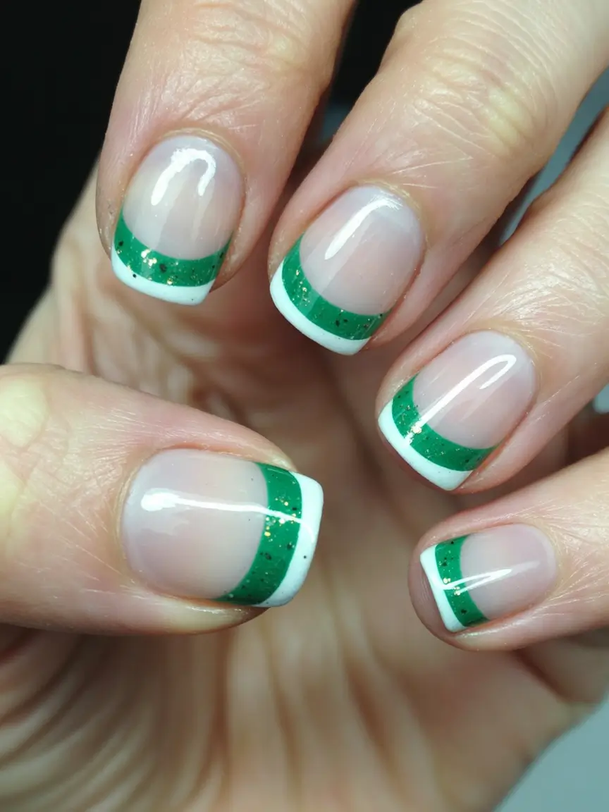 Trendy French Nail Ideas Christmas 2025 Emerald Ribbon French