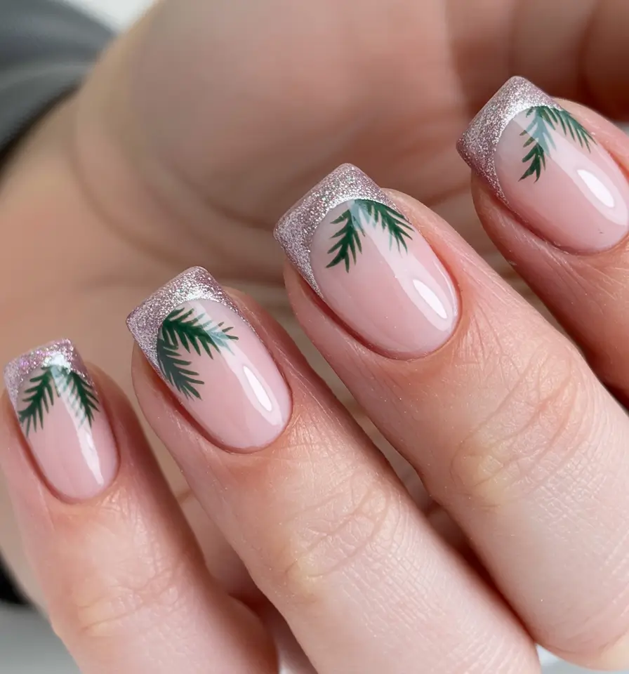 Trendy French Nail Ideas Christmas 2025 Frosted Pine Tips
