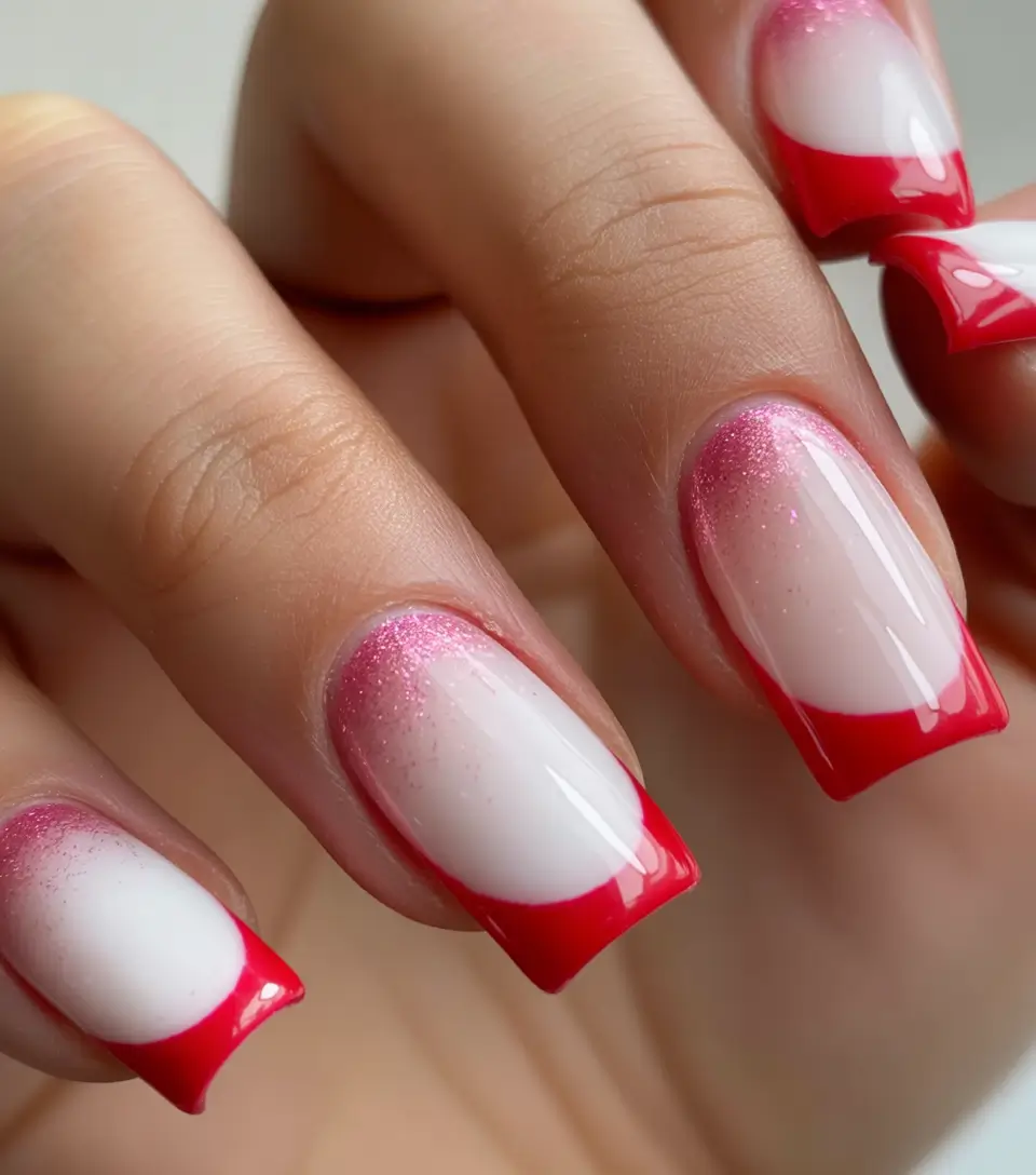 Trendy French Nails Ideas Winter 2025–2026 Red-Tipped Winter Chic