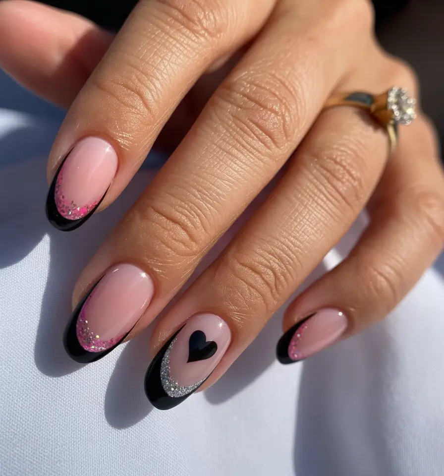 Trendy French Nails Ideas Winter 2025–2026 Black Heart French