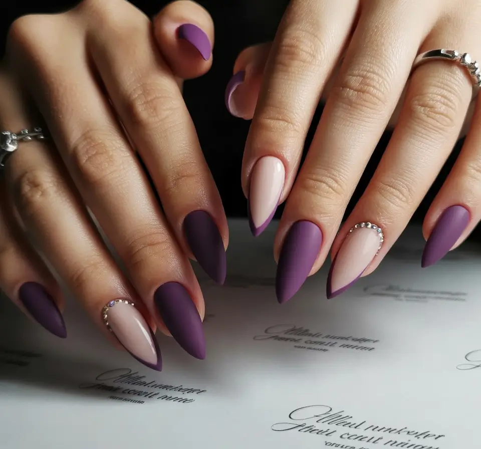 Trendy French Nails Ideas Winter 2025–2026 Matte Plum Perfection