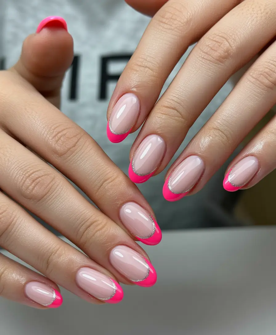 Trendy French Nails Ideas Winter 2025–2026 Neon Frost French