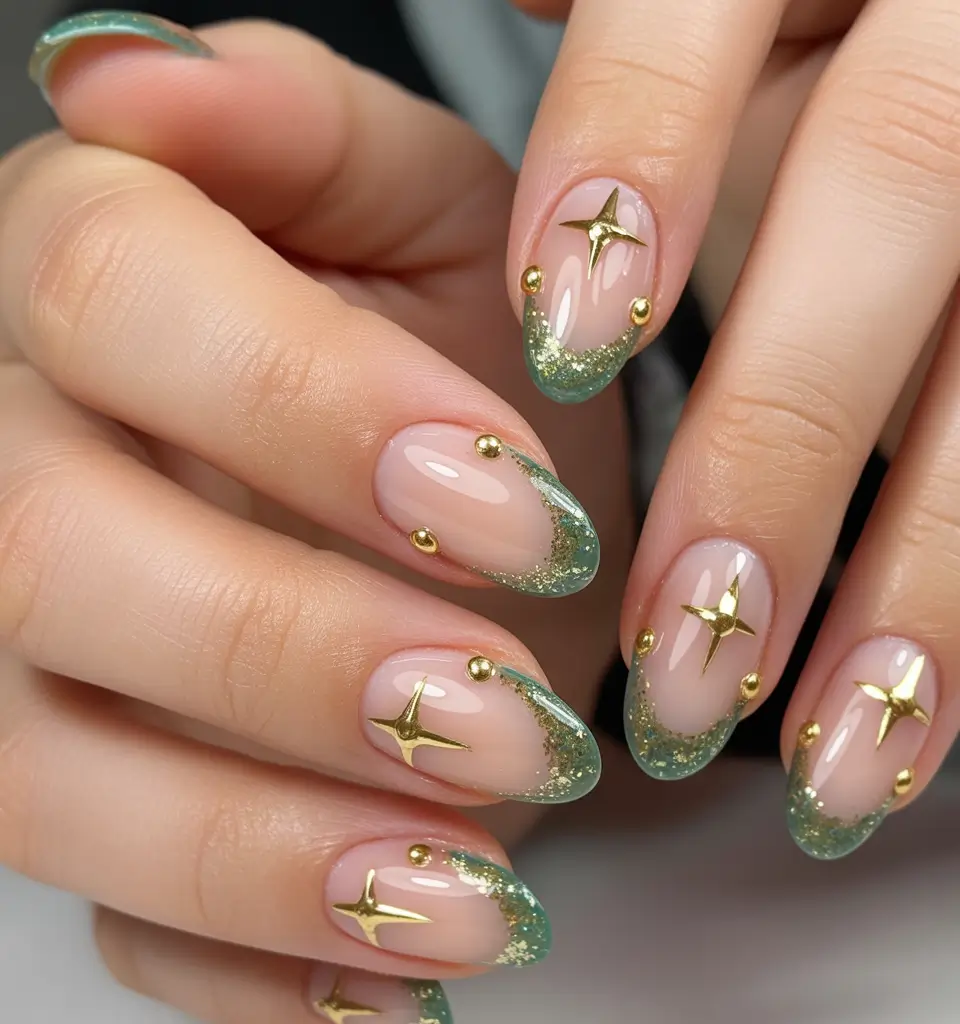 Trendy French Nails Ideas Winter 2025–2026 Golden Star Glam