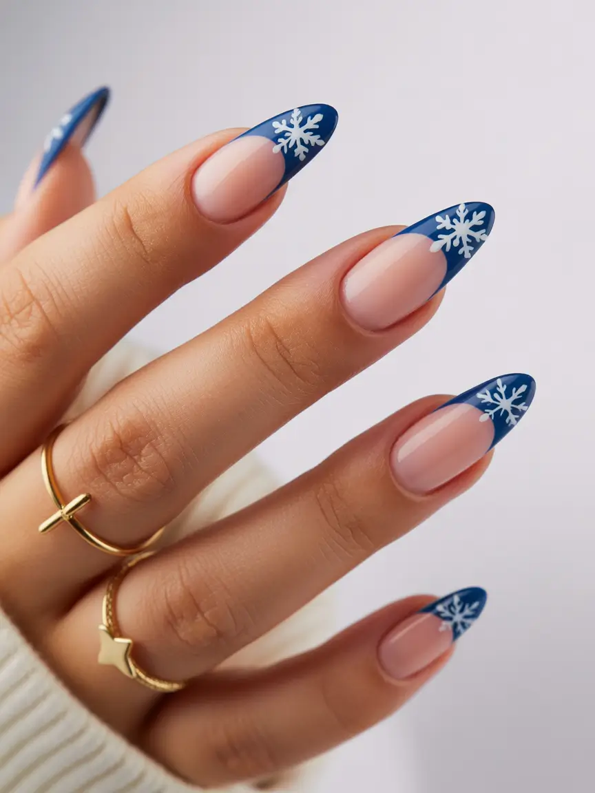 Trendy French Nails Ideas Winter 2025–2026 Midnight Snow French
