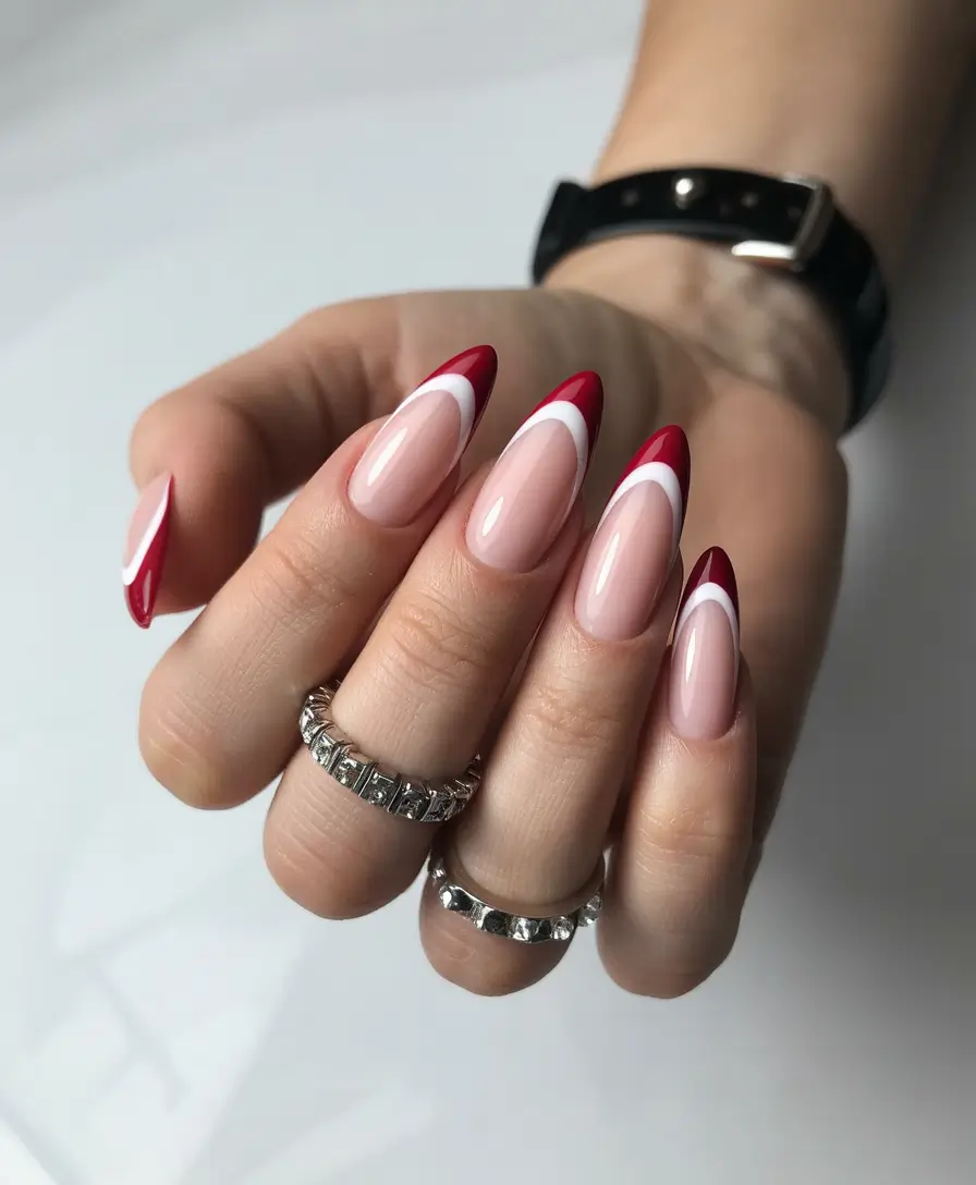 Trendy French Nails Ideas Winter 2025–2026 Classic Crimson French