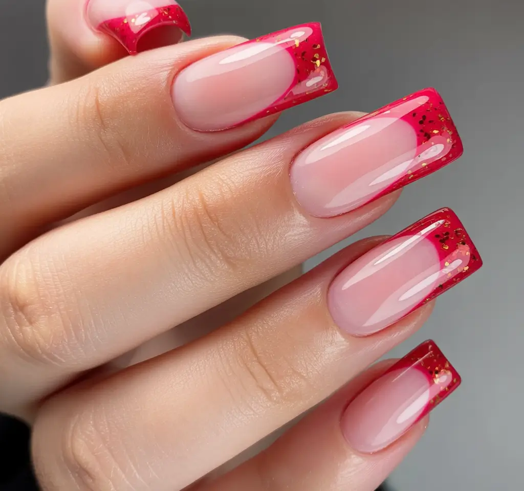 Trendy French Nails Ideas Winter 2025–2026 Pink Confetti French