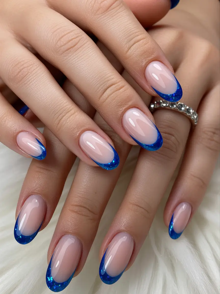 Trendy French Nails Ideas Winter 2025–2026 Blue Ice French