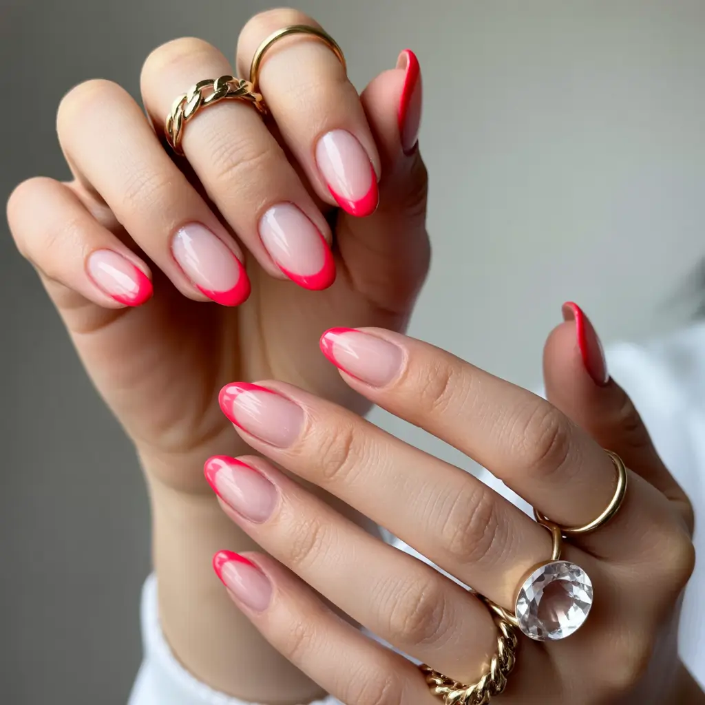 Trendy French Nails Ideas Winter 2025–2026 Hot Pink Almond Energy