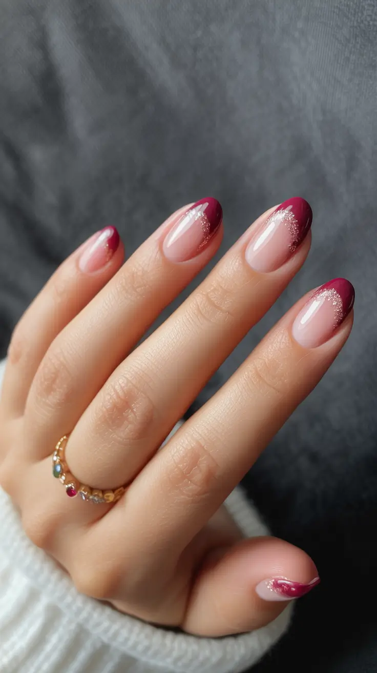 Trendy French Nails Ideas Winter 2025–2026 Burgundy Snow Tips