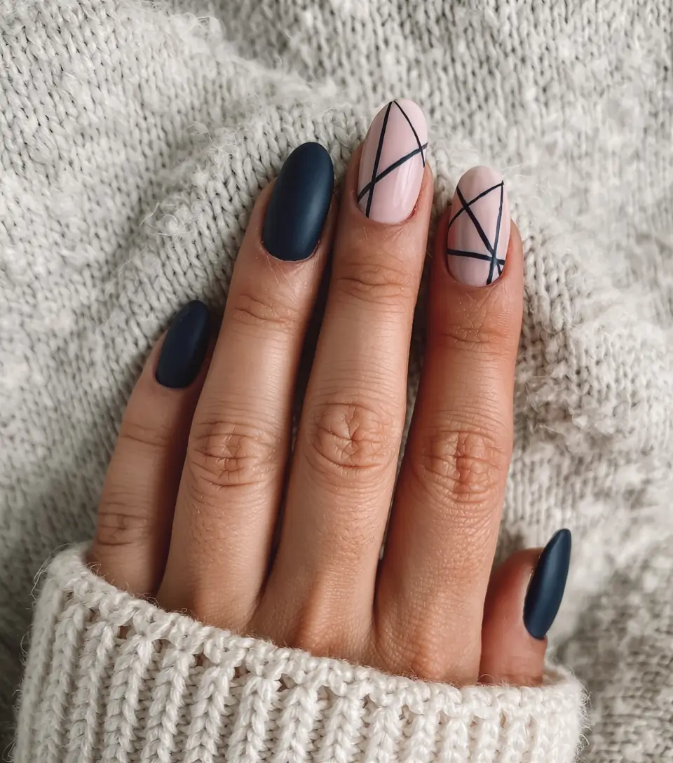 Trendy Manicure Colors Winter 2025–2026 Matte Navy Geometry