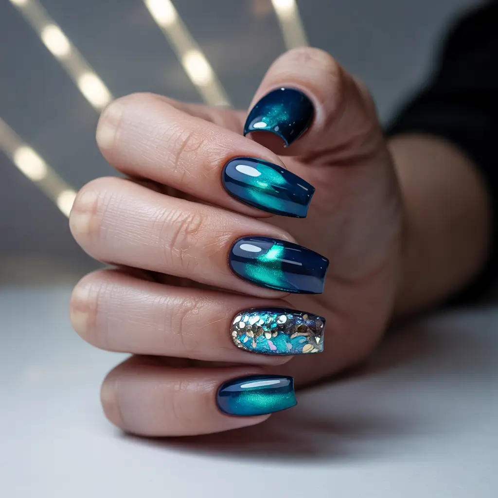 Trendy Manicure Colors Winter 2025–2026 Blue Aurora Shine