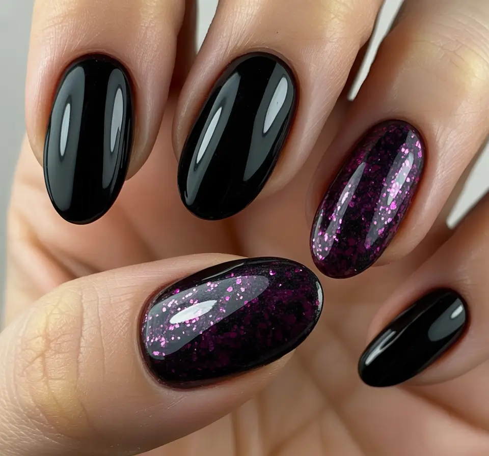 Trendy Manicure Ideas Winter 2025–2026 Black Cherry Spark