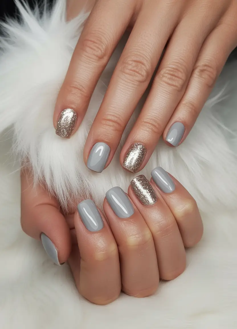 Trendy Manicure Ideas Winter 2025–2026 Grey Glam with Gold Touch