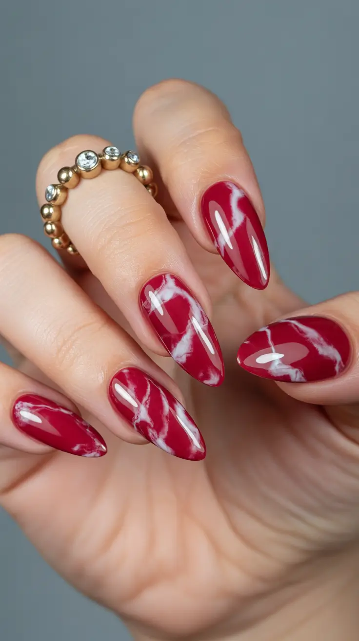 Trendy Manicure Ideas Winter 2025–2026 Red Marble Allure