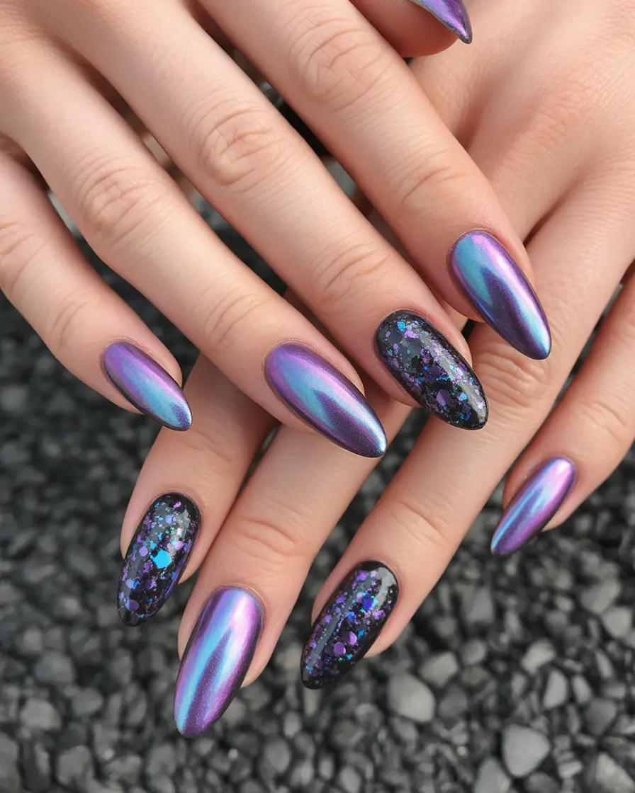 Trendy Manicure Ideas Winter 2025–2026 Galaxy Mirage Purple