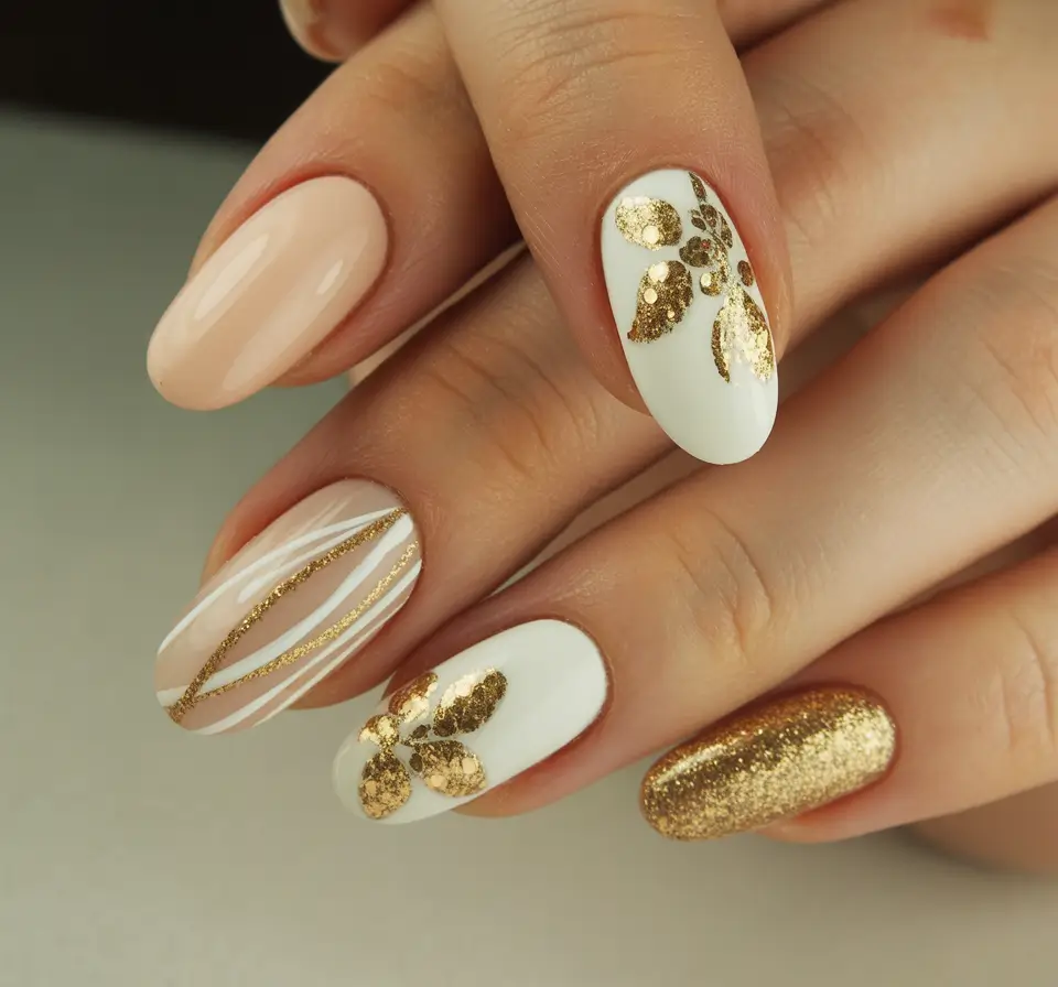 Trendy Manicure Ideas Winter 2025–2026 Golden Holiday Glow