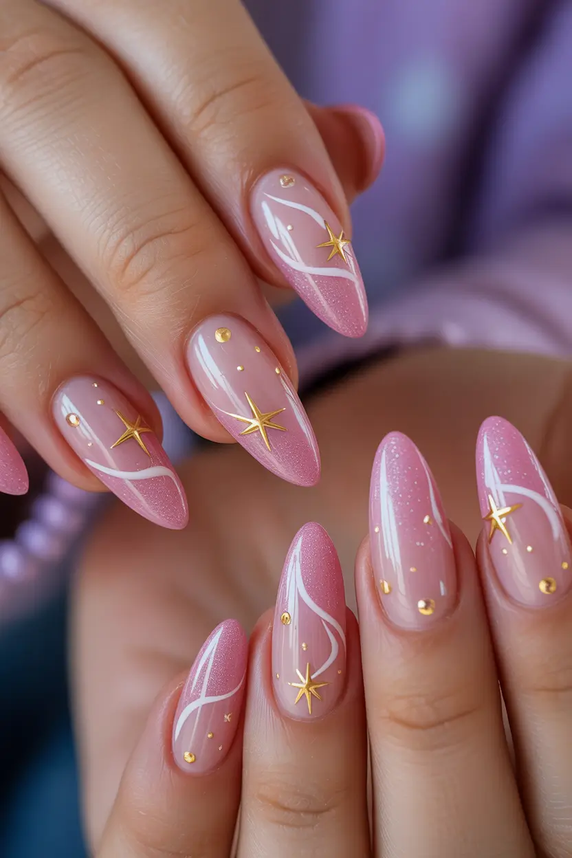 Trendy Pink Winter Nails 2025–2026 Starry Pink Constellation
