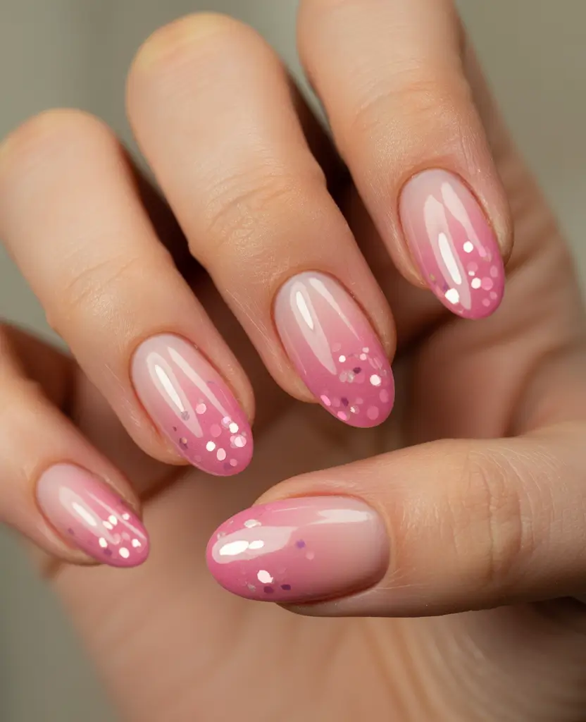Trendy Pink Winter Nails 2025–2026 Frosted Petal Confetti