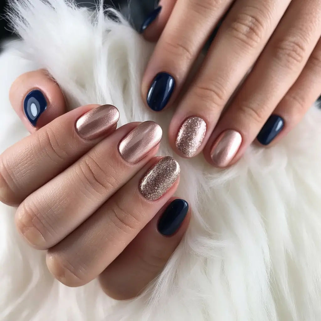 Trendy Pink Winter Nails 2025–2026 Rose Gold Meets Midnight