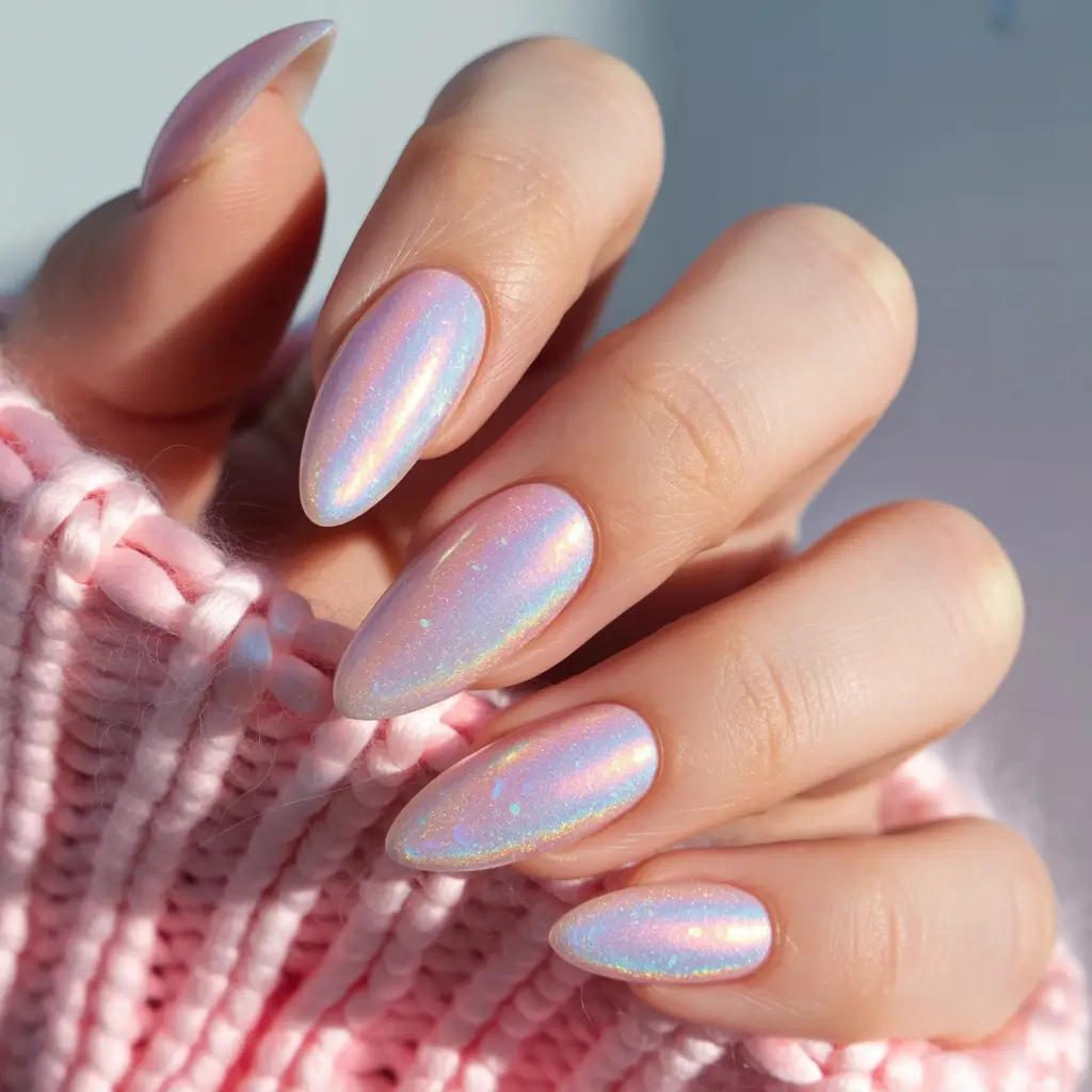 Trendy Pink Winter Nails 2025–2026 Iridescent Snow Glow