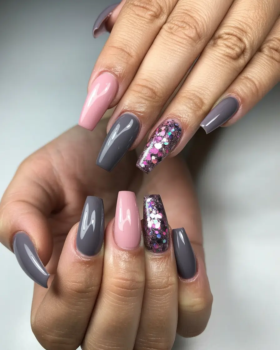 Trendy Pink Winter Nails 2025–2026 Dusty Mauve Sparkle