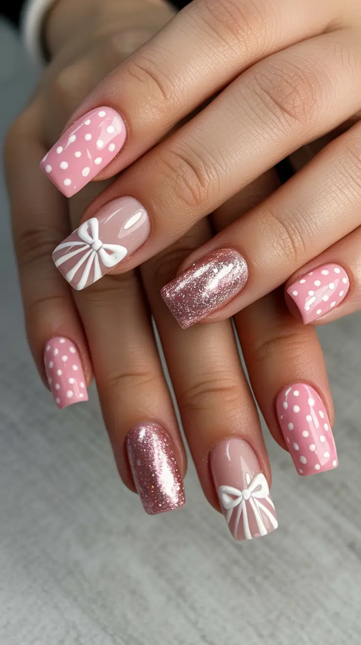 Trendy Pink Winter Nails 2025–2026 Playful Pink Bows