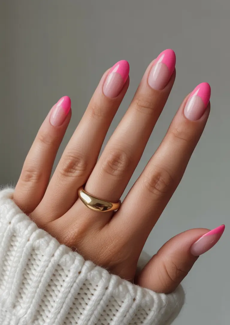 Trendy Pink Winter Nails 2025–2026 Classic French in Hot Pink