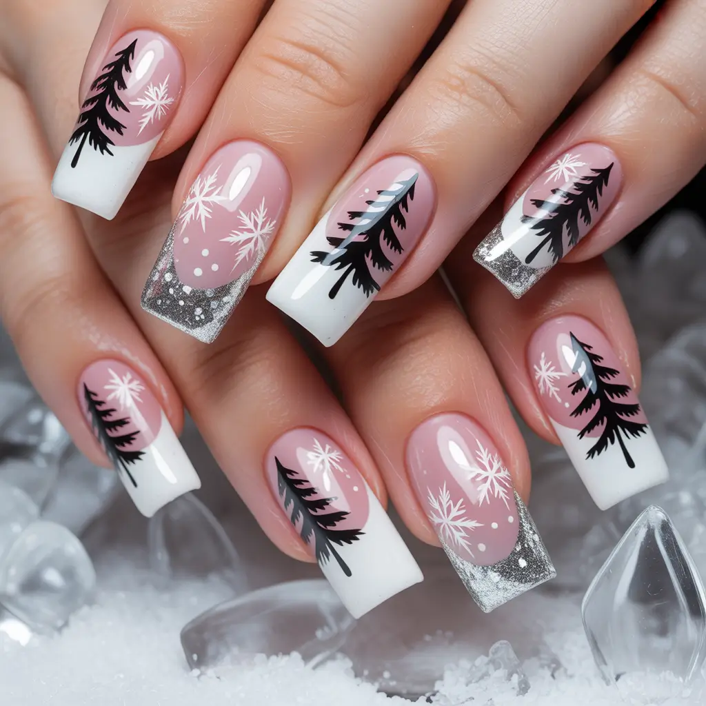Trendy Pink Winter Nails 2025–2026 Snowflake Wonderland