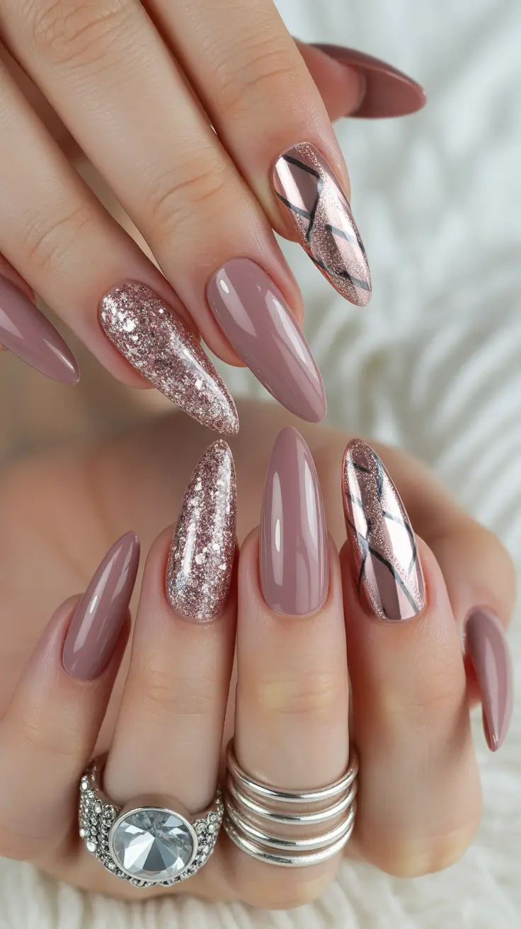 Trendy Pink Winter Nails 2025–2026 Rose Gold Winter Luxe