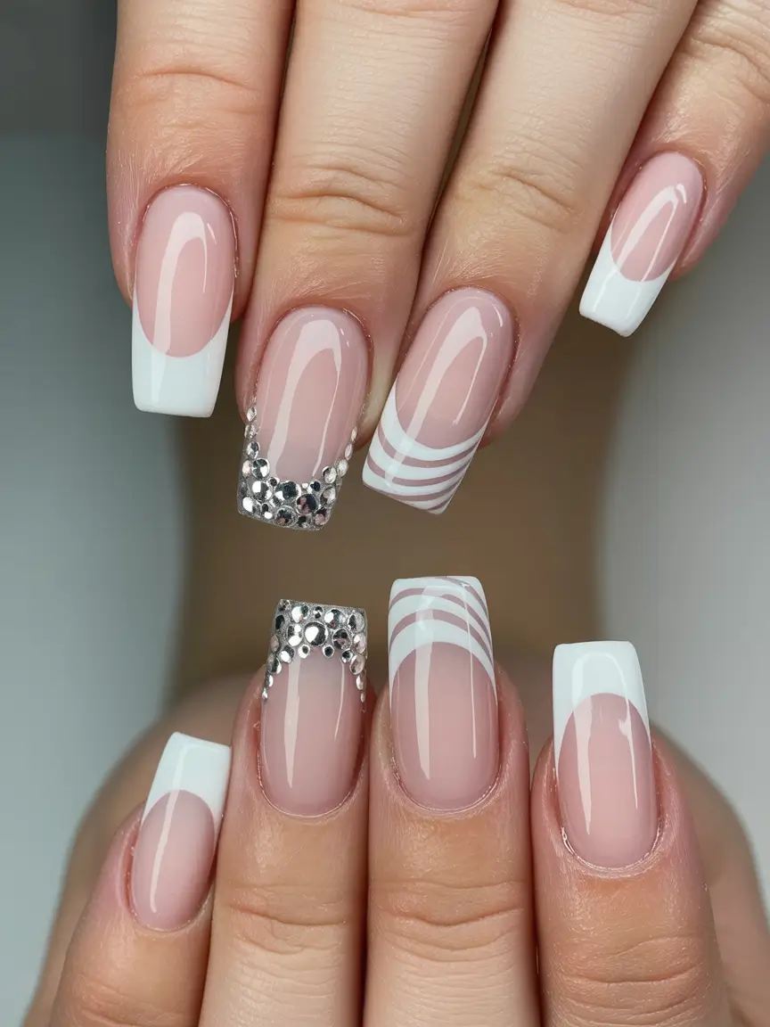 White Nail Trends Christmas 2025 Crystal French Shine
