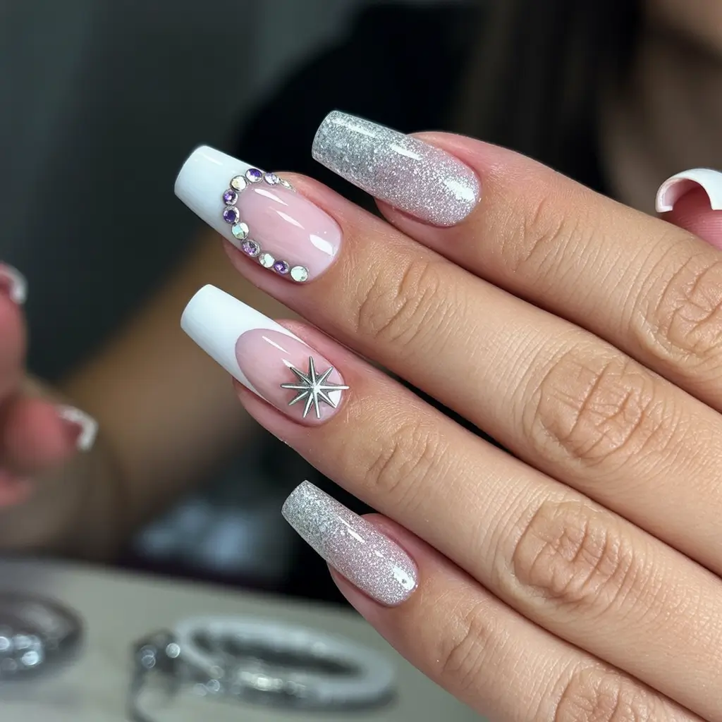 White Nail Trends Christmas 2025 Starlit Glam French