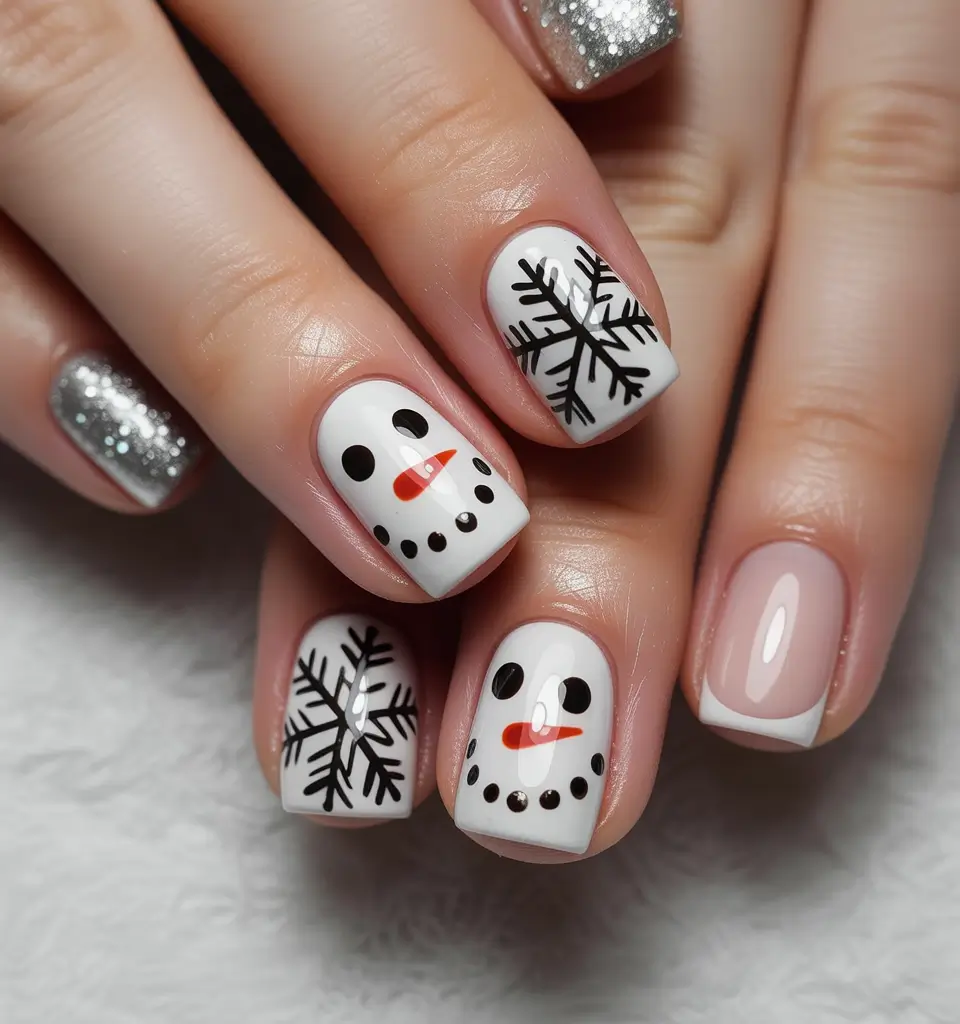 White Nail Trends Christmas 2025 Frosty Snowman Fun