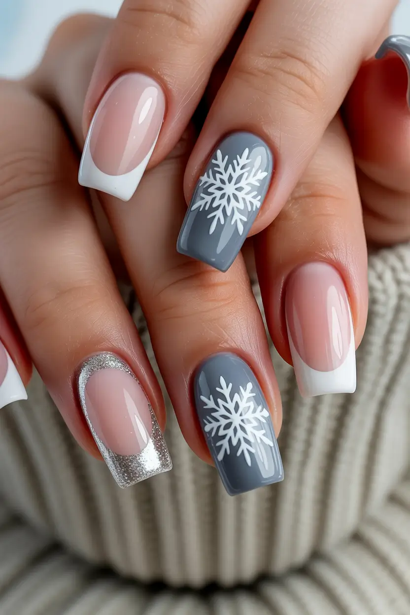 White Nail Trends Christmas 2025 Gray Frost French