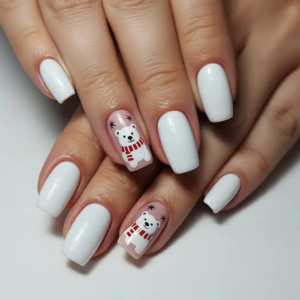 White Nail Trends Christmas 2025 Polar Bear Cuteness