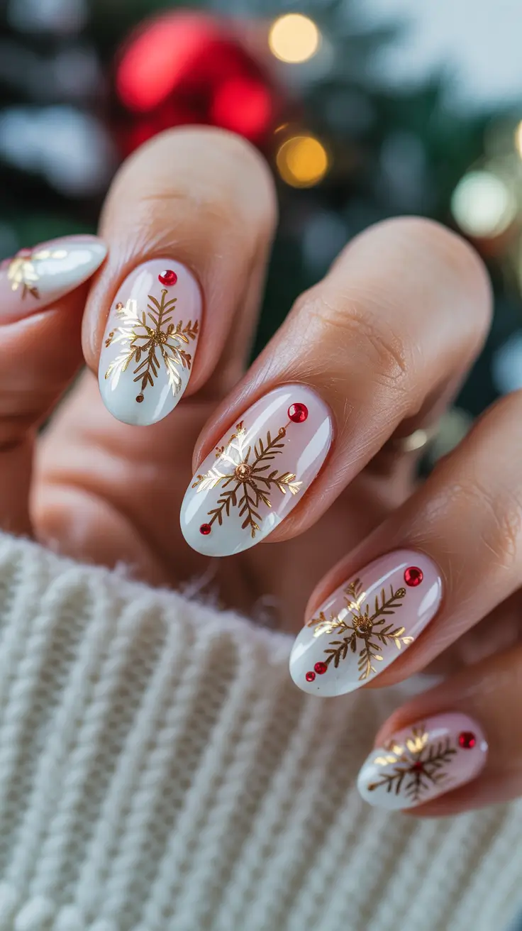 White Nail Trends Christmas 2025 Golden Flake Glam