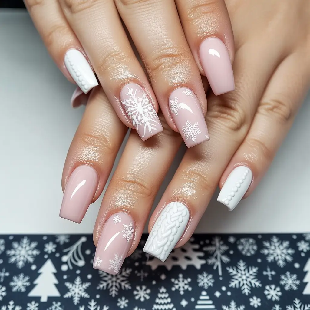 White Nail Trends Christmas 2025 Soft Knit Snow White