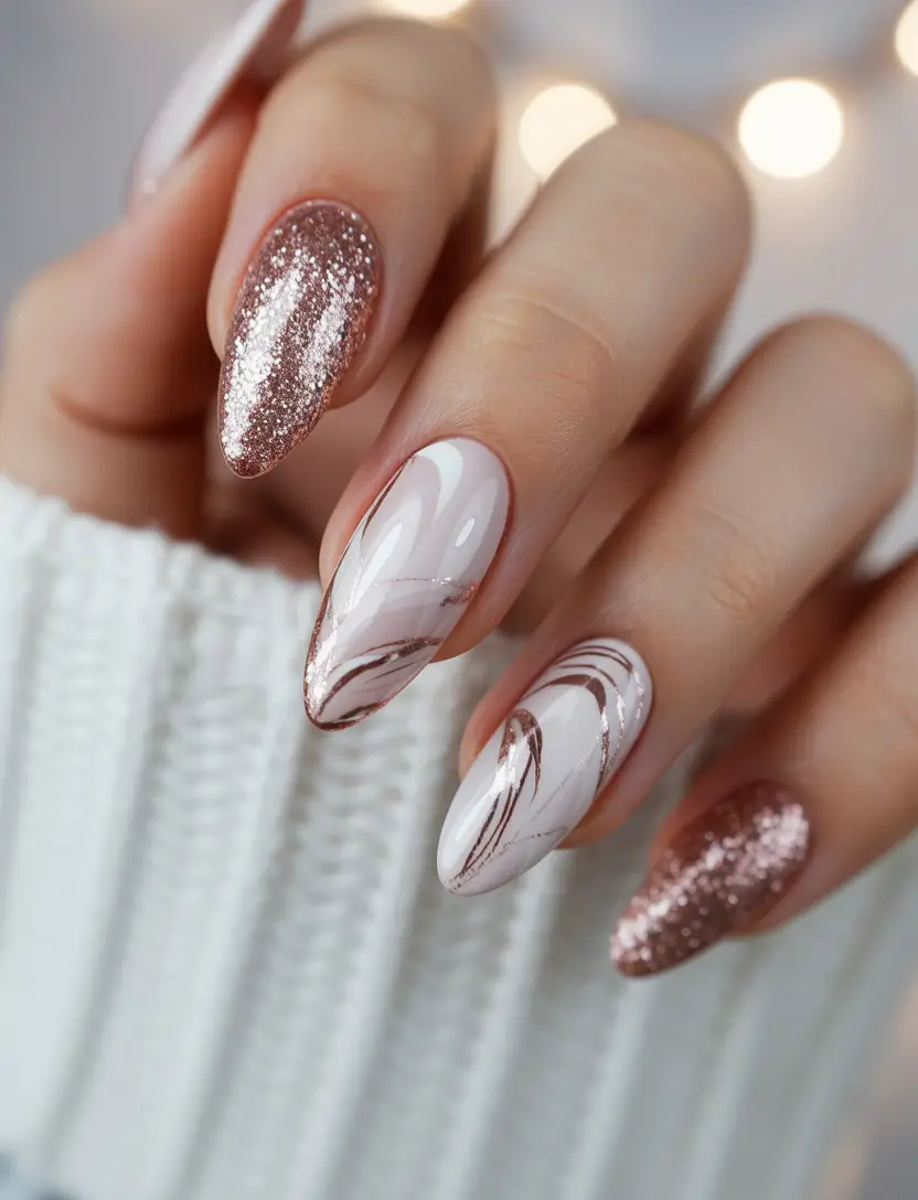 White Nail Trends Christmas 2025 Rose Frost Elegance