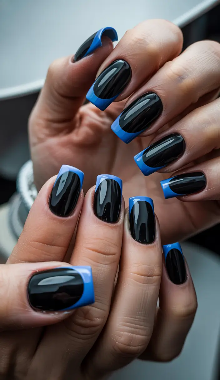 Winter 2025–2026 Dark Nail Colors Ideas Midnight French with a Twist