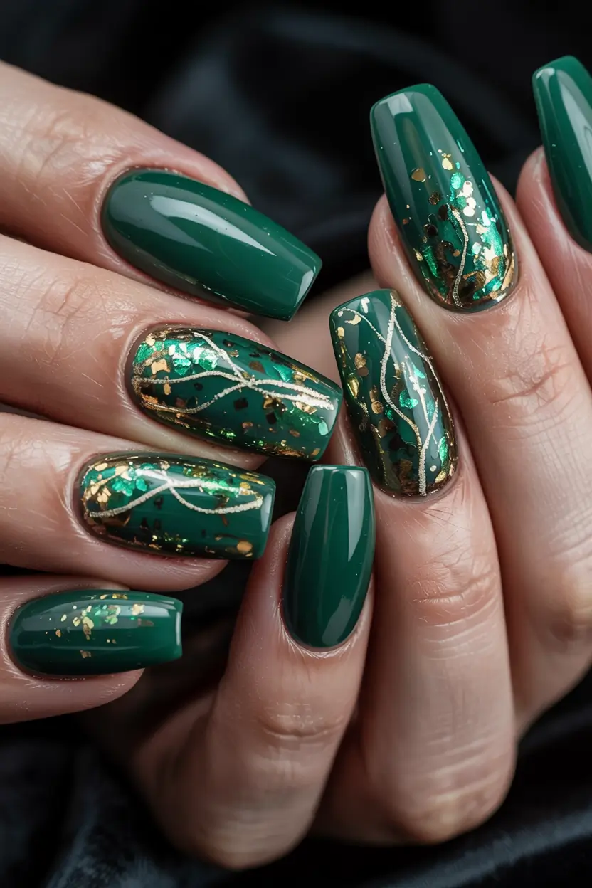 Winter 2025–2026 Dark Nail Colors Ideas Forest Opulence
