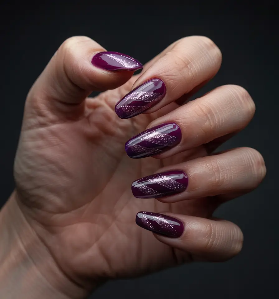 Winter 2025–2026 Dark Nail Colors Ideas Plum Stardust