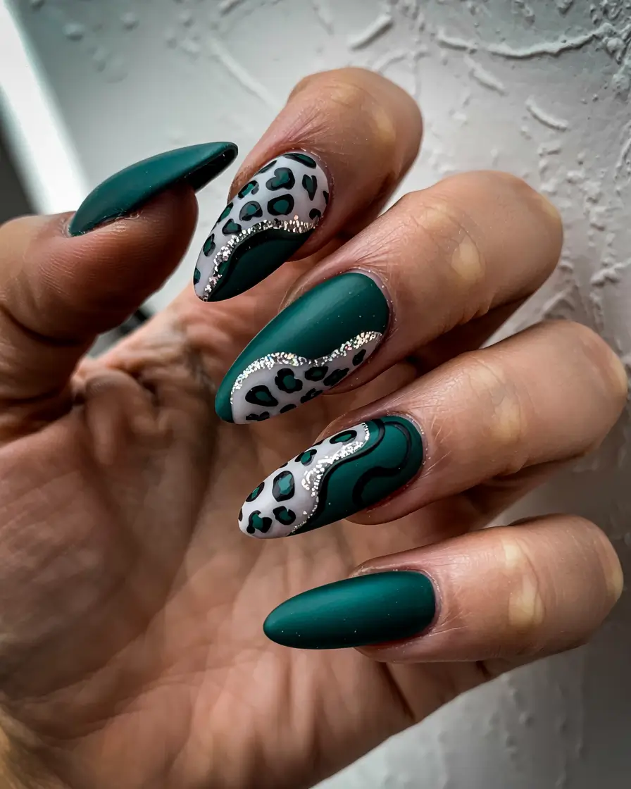 Winter 2025–2026 Dark Nail Colors Ideas Wild Emerald Lines