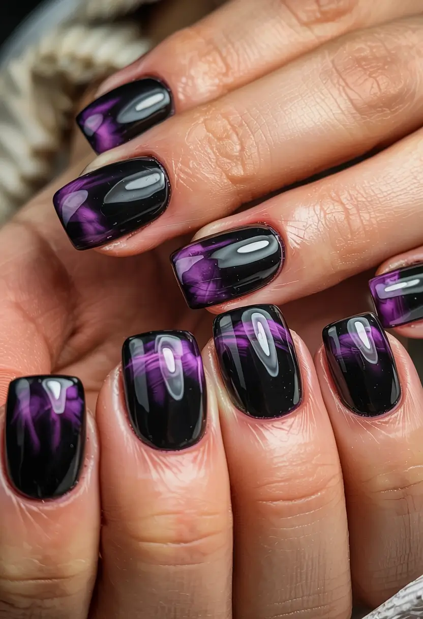 Winter 2025–2026 Dark Nail Colors Ideas Amethyst Smoke