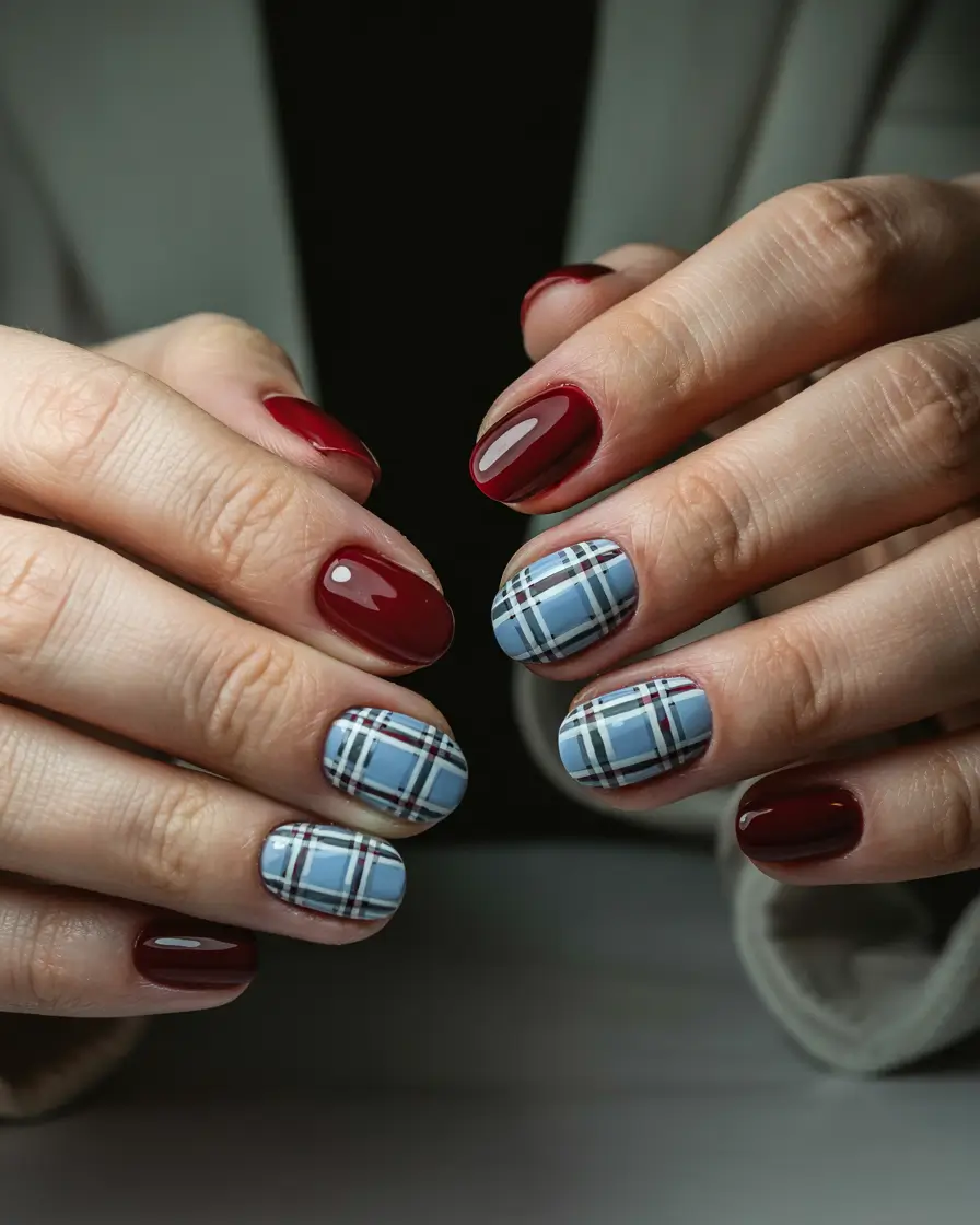 Winter 2025–2026 Dark Nail Colors Ideas Chic Tartan Charm