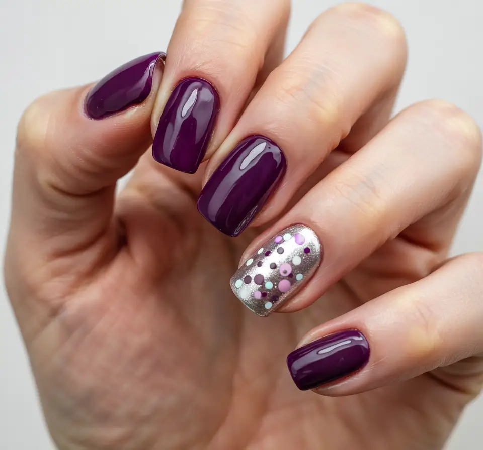 Winter 2025–2026 Dark Nail Colors Ideas Metallic Plum Pop