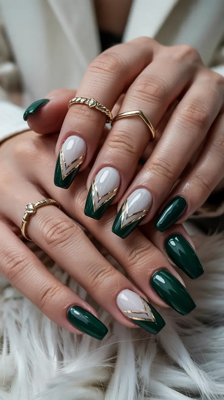 Winter 2025–2026 Dark Nail Colors Ideas Emerald Arrow Tips