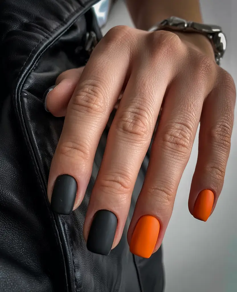 Winter 2025–2026 Dark Nail Colors Ideas Amber Matte Duo