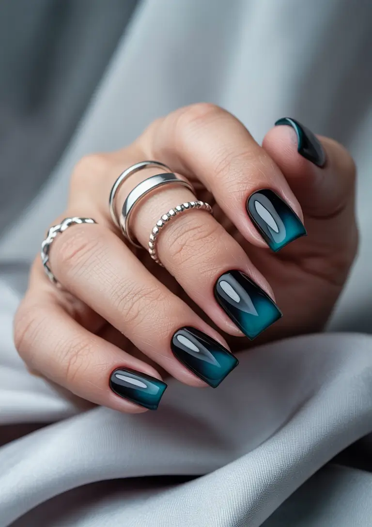 Winter 2025–2026 Dark Nail Colors Ideas Blue Shadow Fade