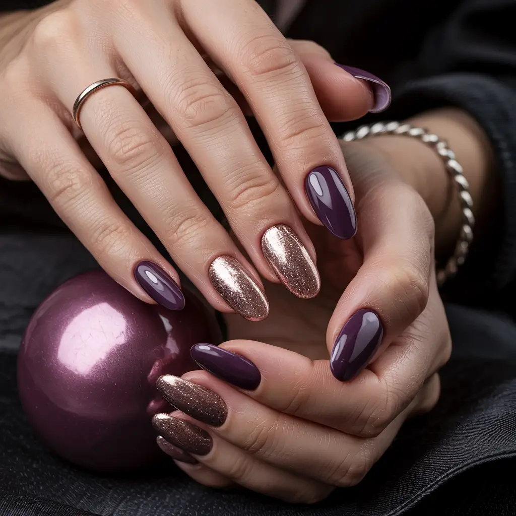 Winter 2025–2026 Dark Nail Colors Ideas Moody Metallic Mauve